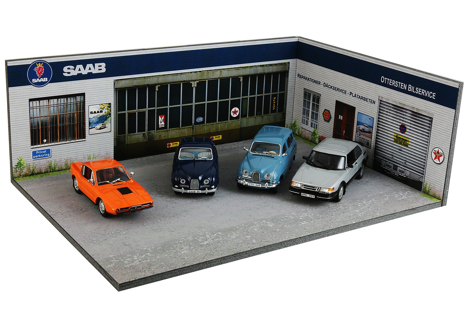 model car garage diorama