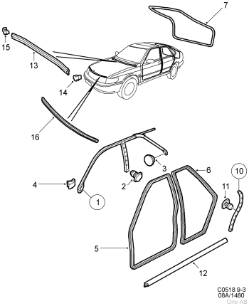 joint de porte arrière gauche ou droit saab 900 NG et 9.3 - 5 portes Carrosserie saab